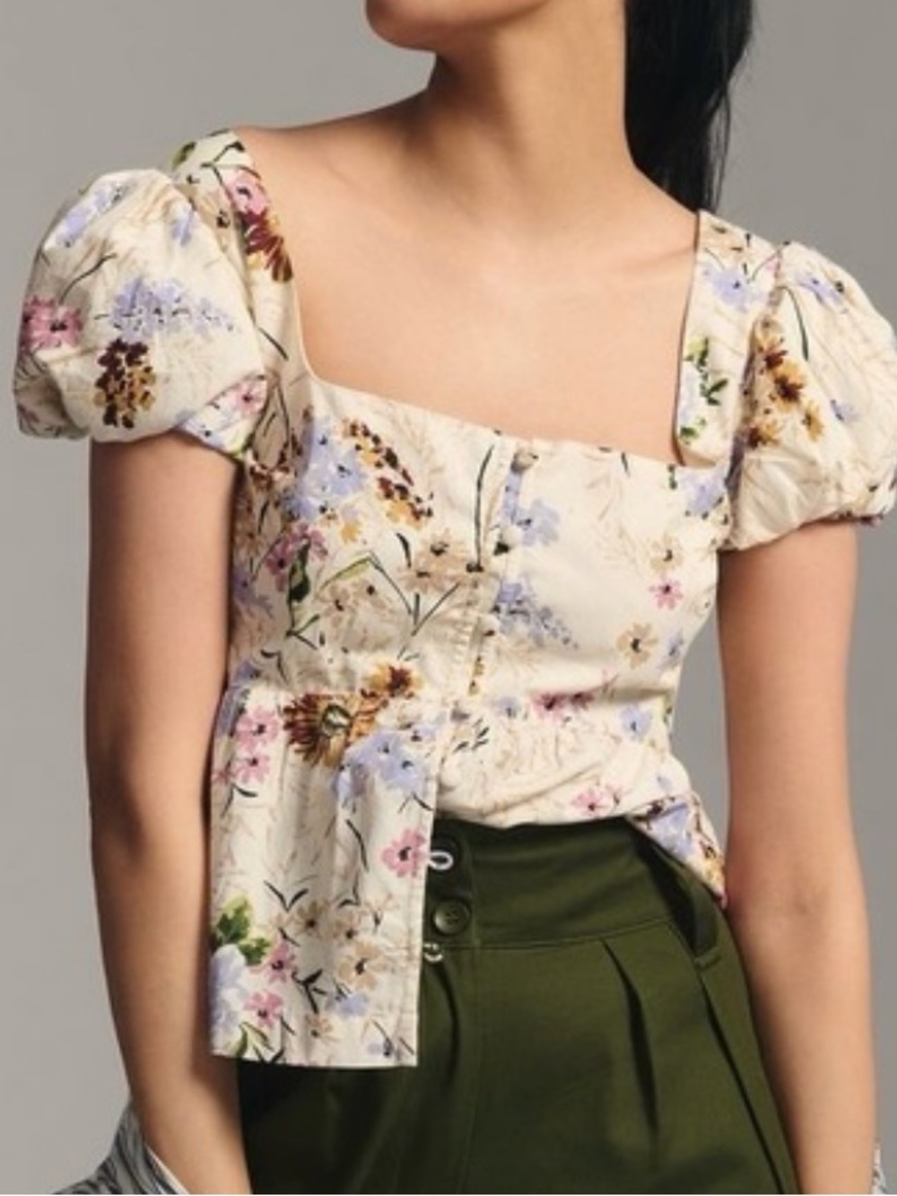 Anthropologie Peplum Top Shirt puff Sleeve Cottagecore boho prairie smock XL